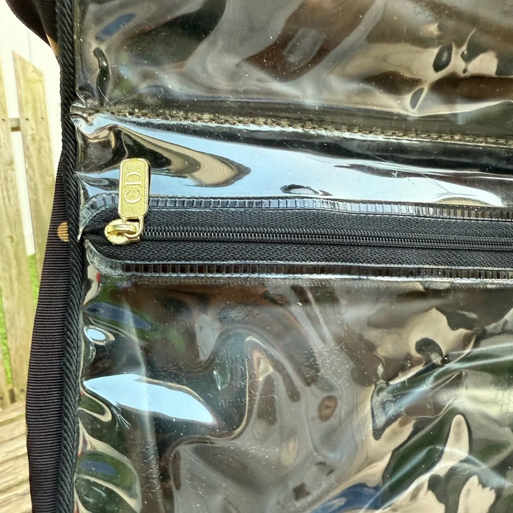 VTG 80’s Christian Dior Black Gold Polk A‎ Dot Cosmetic Bag Travel Toiletries C - Picture 8 of 8